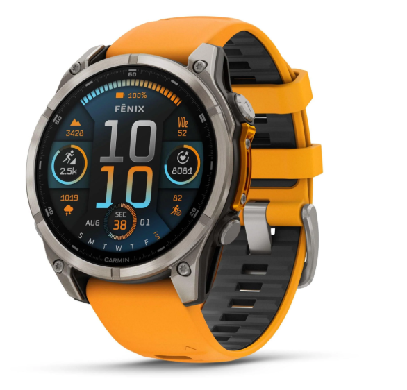 Garmin fēnix 8 47mm AMOLED Sapphire Titanium – Spark Orange & Graphite Band